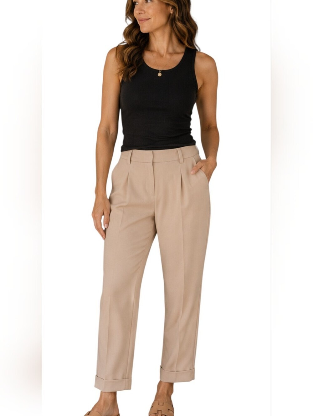 Fenn Wright Manson Blush Tan Straight Leg Cuffed Ankle Pants Size 10